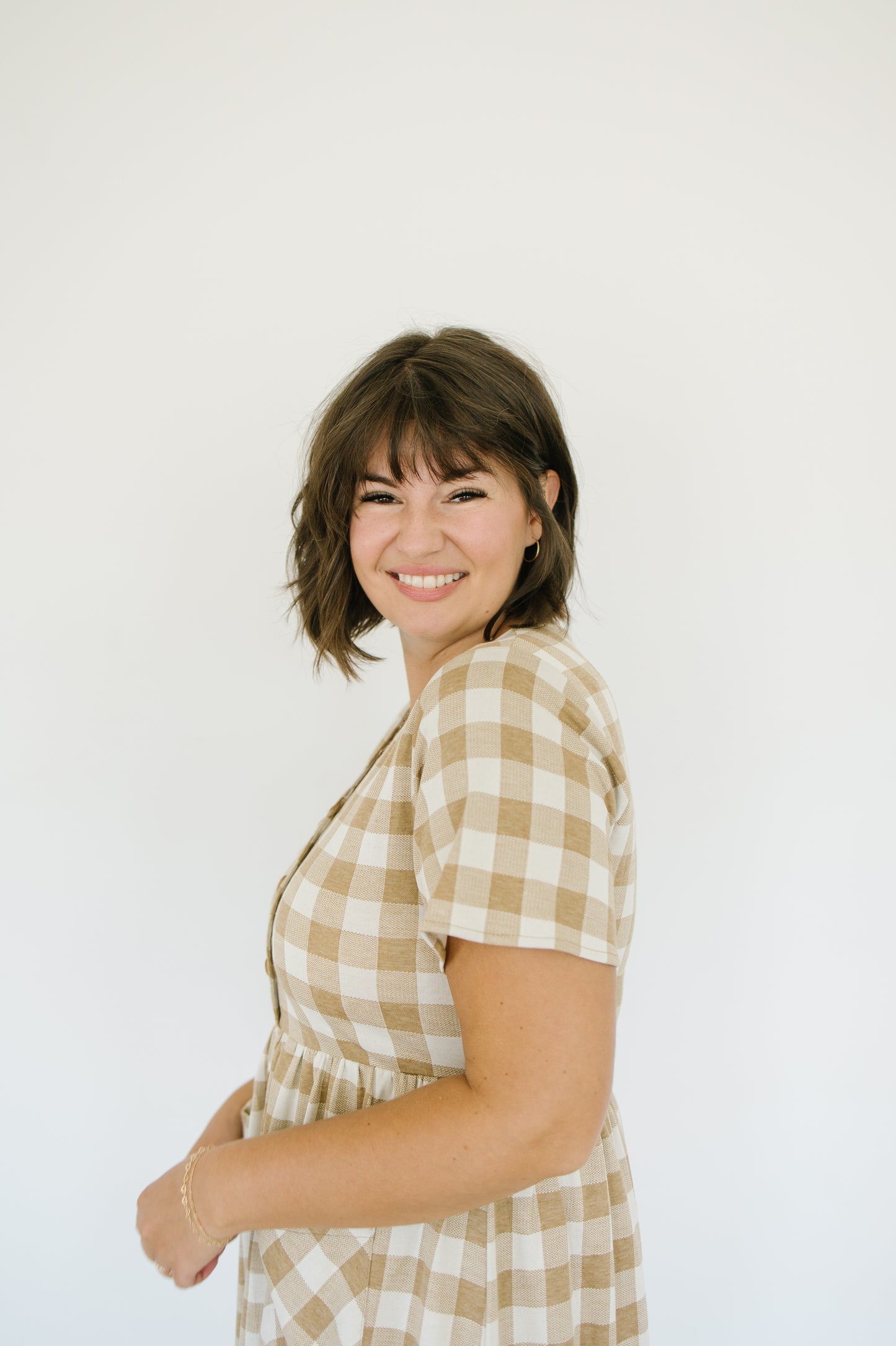 Clover Gingham Dress in Tan