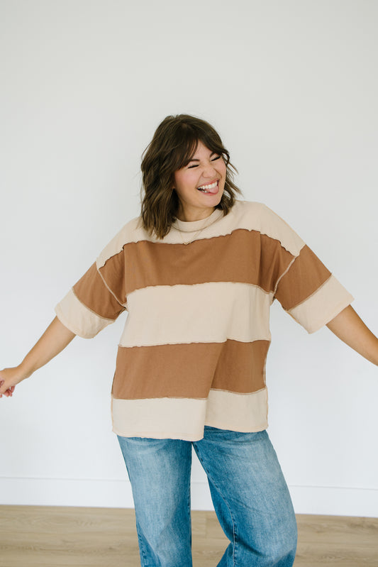 Poly Colorblock Top in Caramel