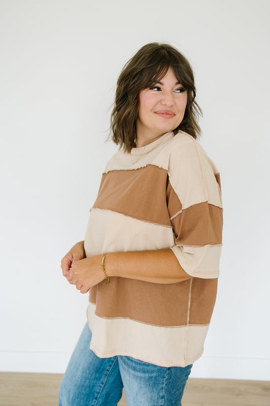 Poly Colorblock Top in Caramel