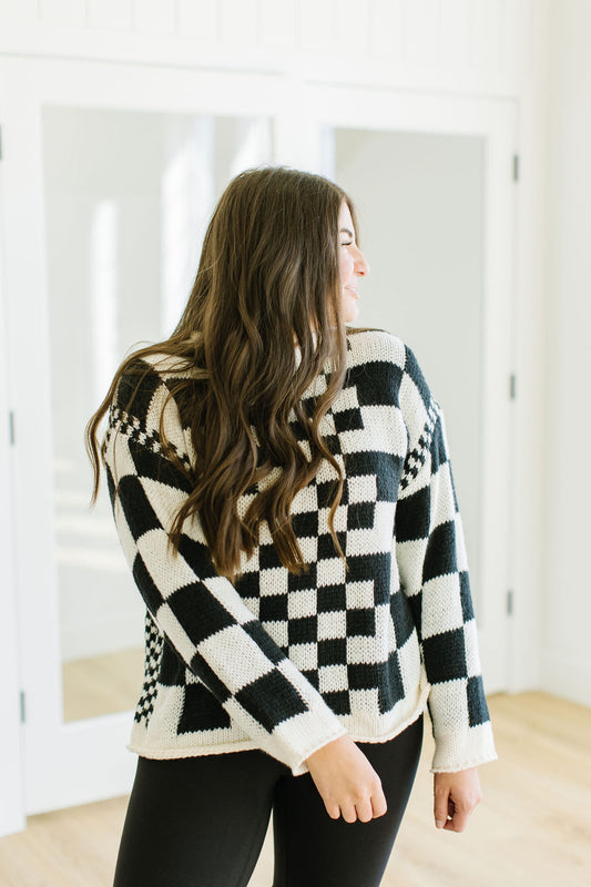Retro Checkerboard Oversized Sweater