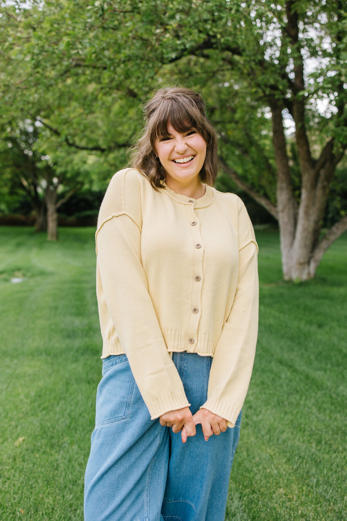 Milaya Raw Hem Cardigan in Butter