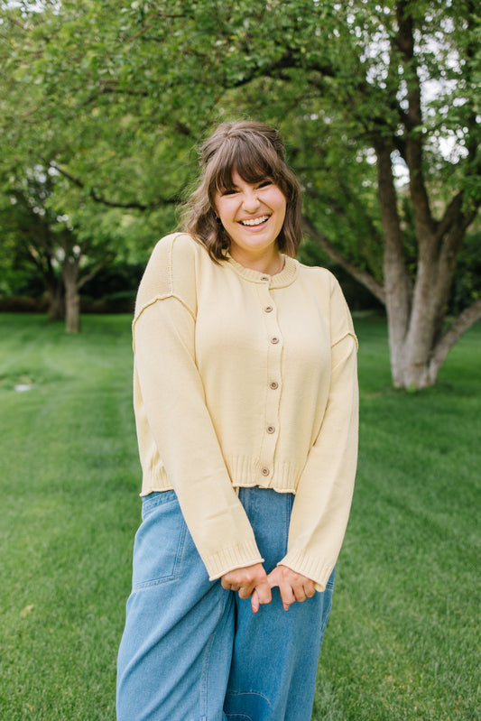 Milaya Raw Hem Cardigan in Butter