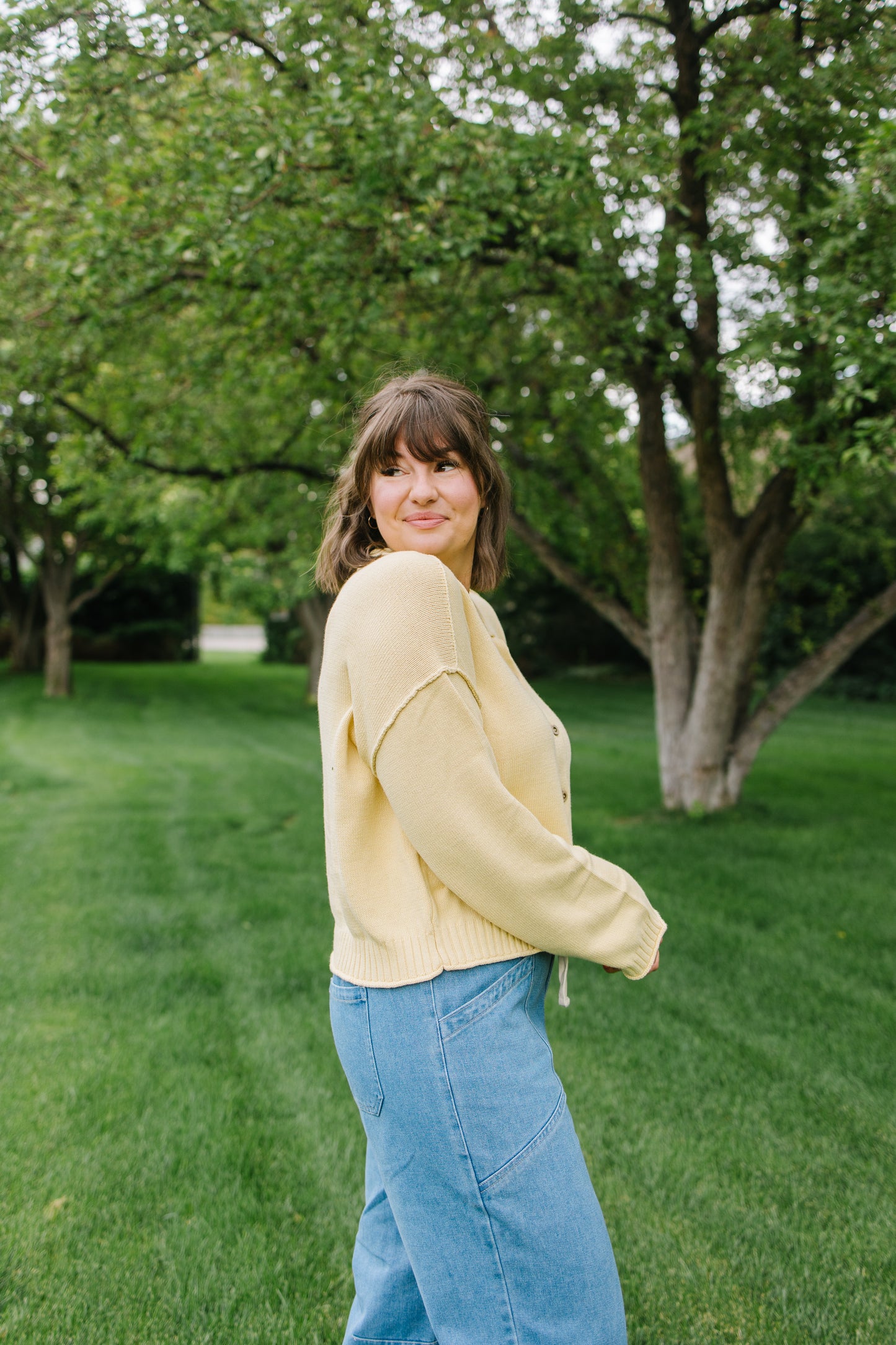 Milaya Raw Hem Cardigan in Butter