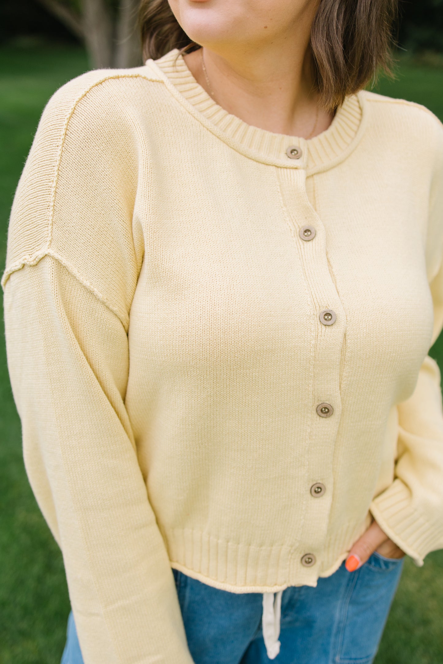 Milaya Raw Hem Cardigan in Butter