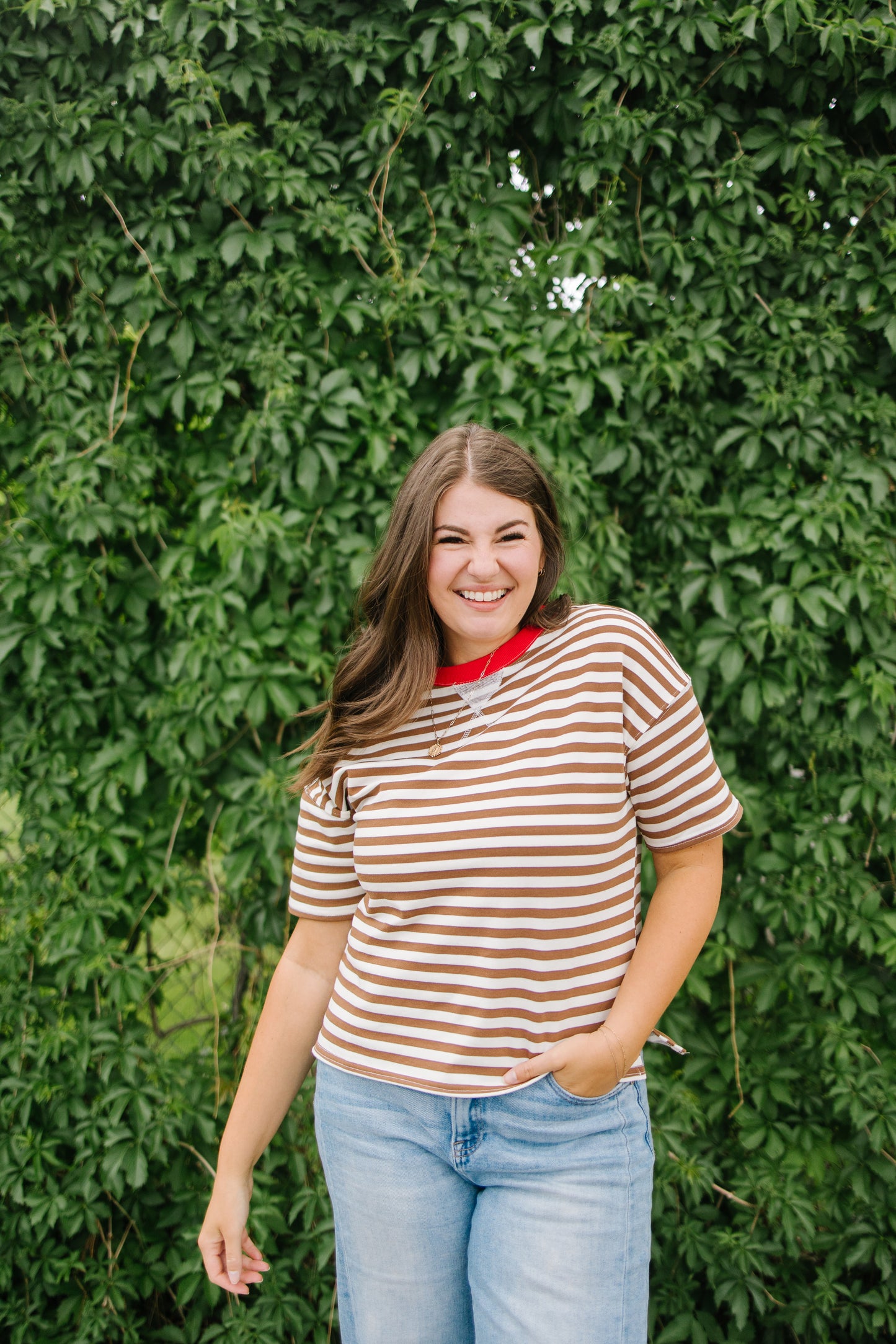 Kit Stripe Colorblock Tee in Brown