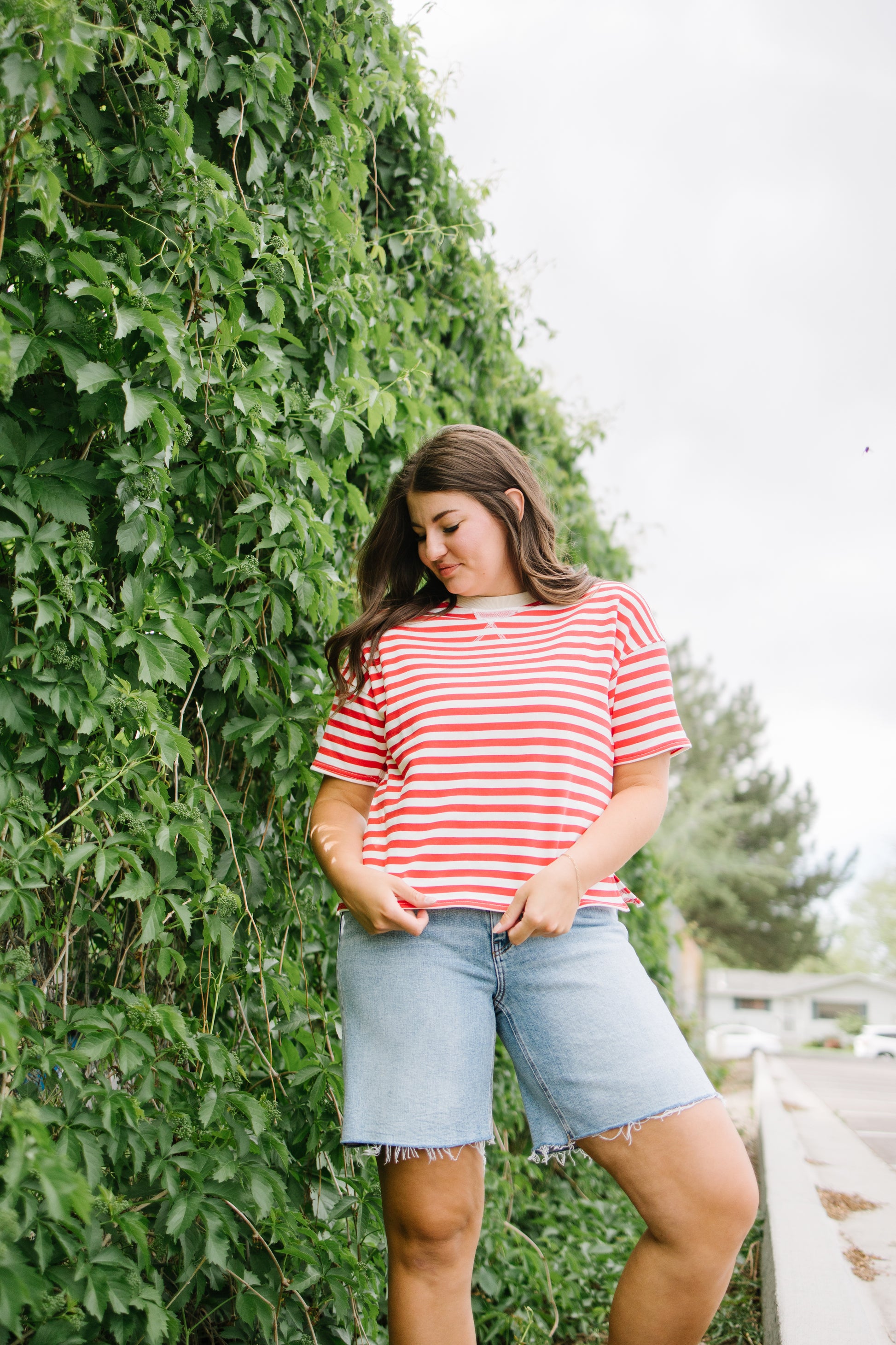 Kit Stripe Colorblock Tee in Red - Lettie Boutique