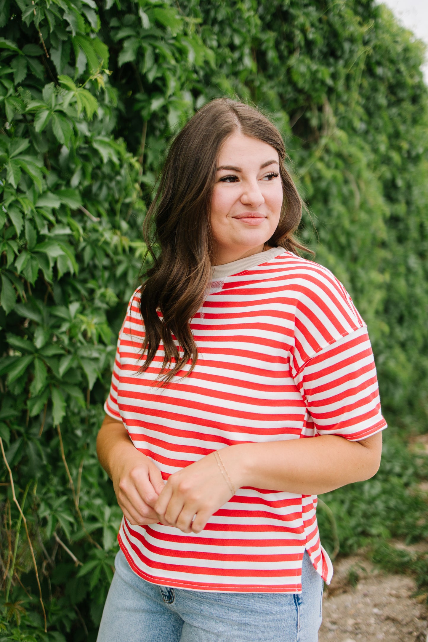 Kit Stripe Colorblock Tee in Red - Lettie Boutique