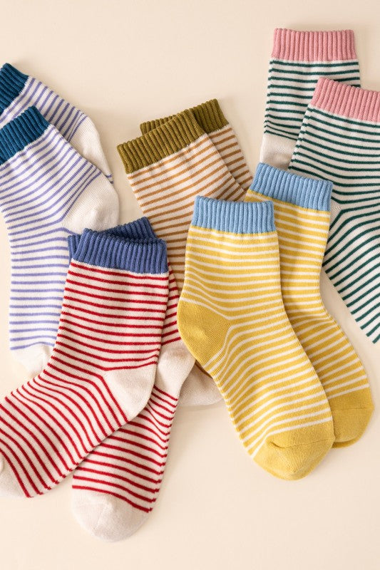Striped Crew Sock (5 Colors) - Lettie Boutique