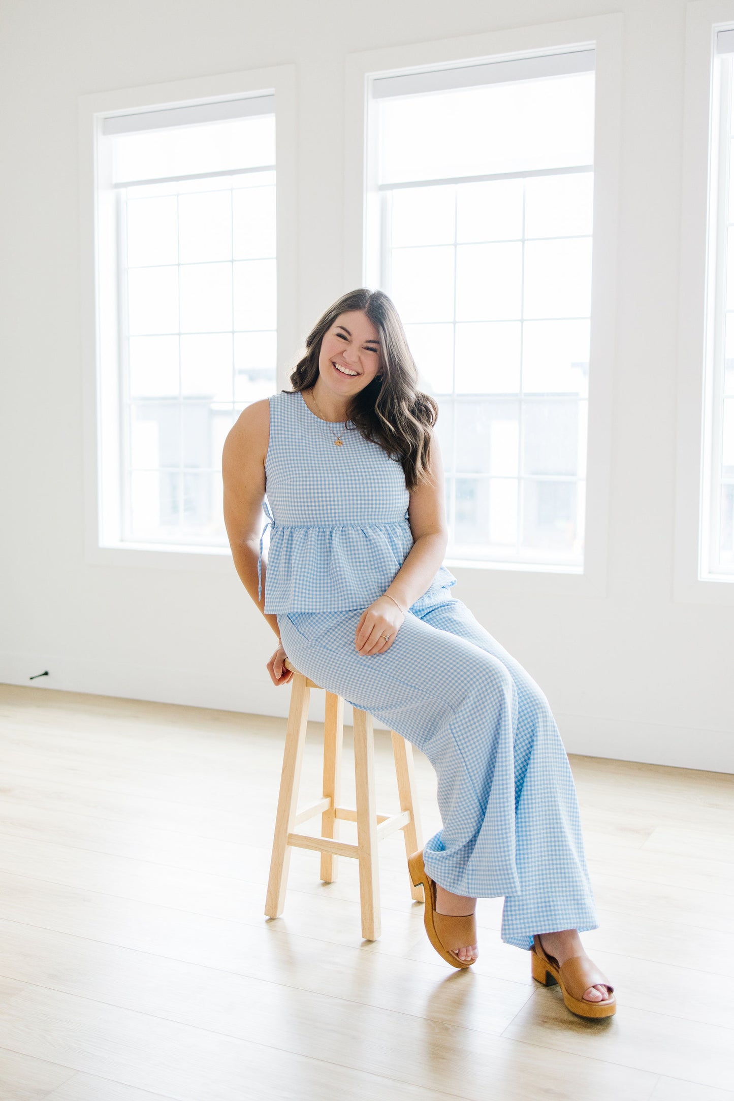 *Jack Gingham Wide Leg Pants in Blue - Lettie Boutique