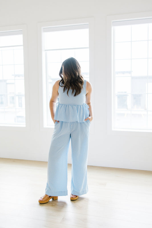 *Jack Gingham Wide Leg Pants in Blue - Lettie Boutique