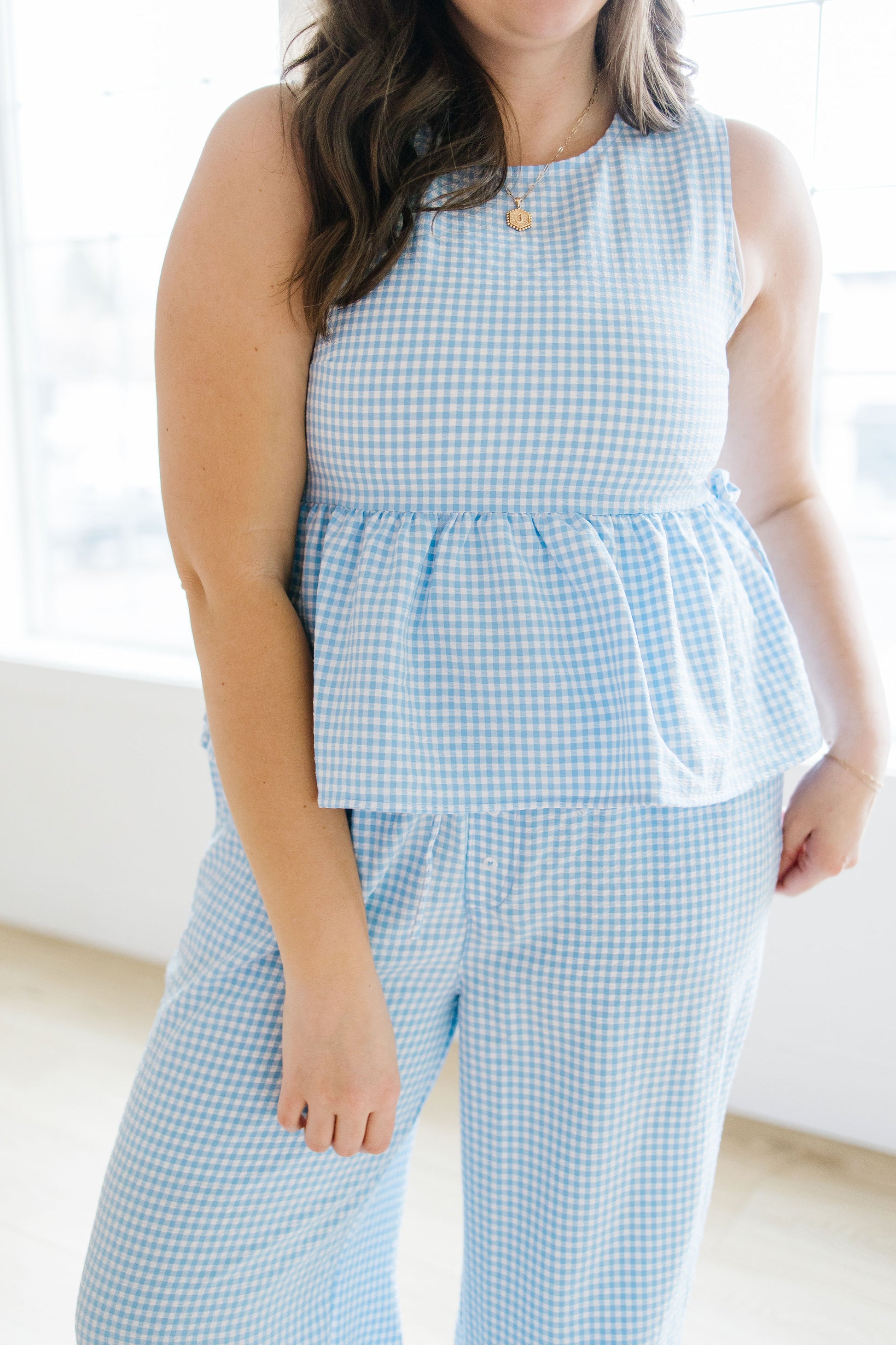 *Jack Gingham Wide Leg Pants in Blue - Lettie Boutique