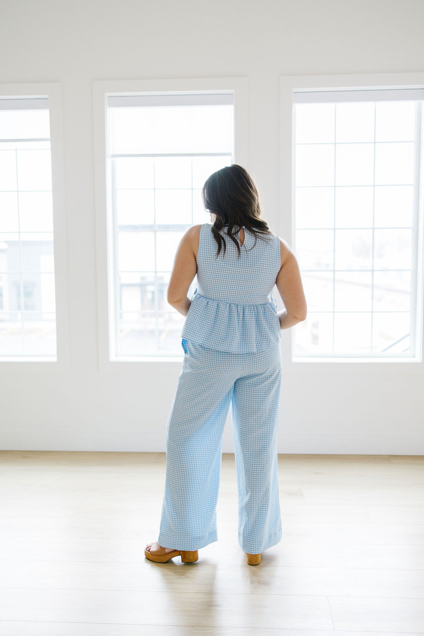*Jack Gingham Wide Leg Pants in Blue - Lettie Boutique