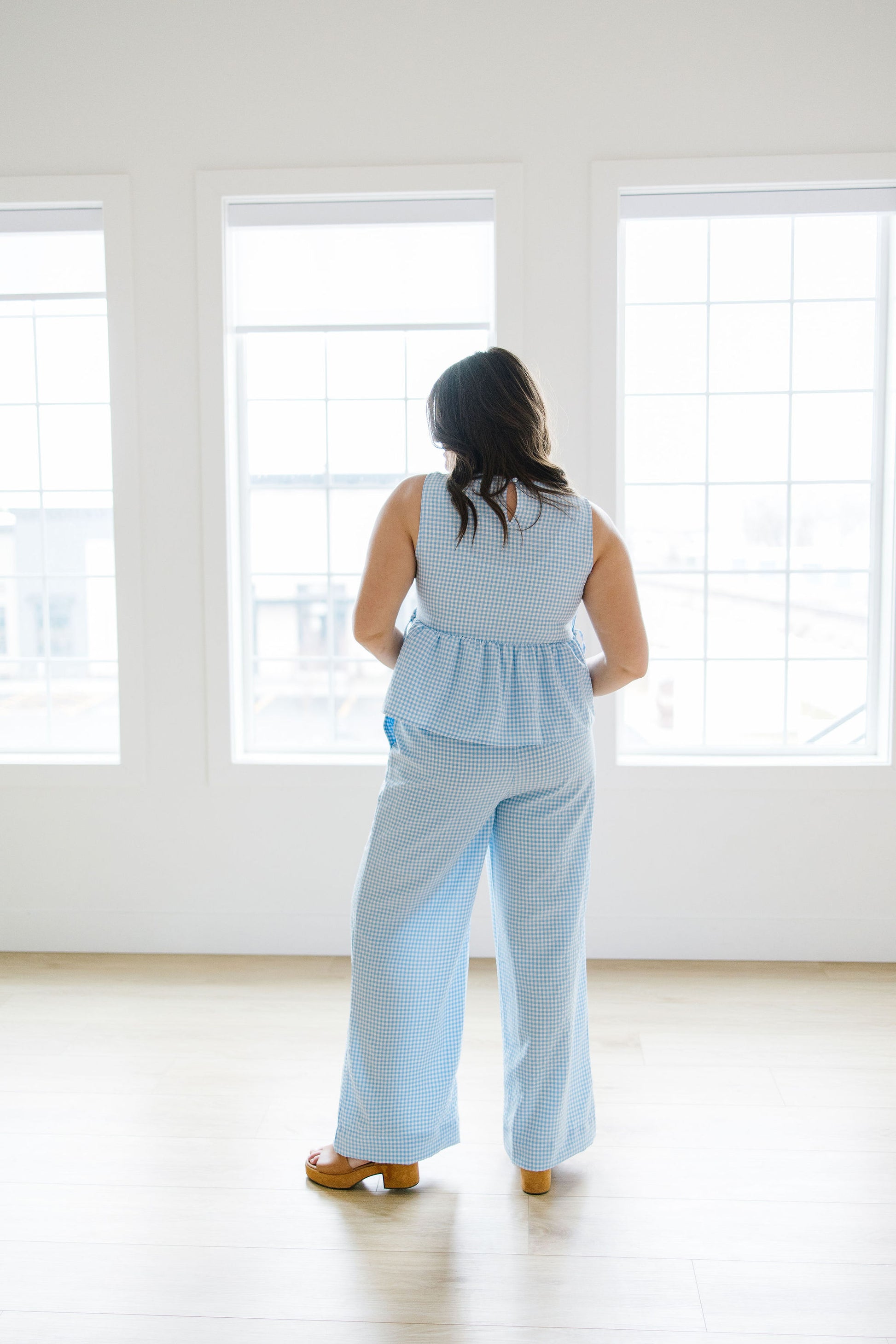 *Jack Gingham Wide Leg Pants in Blue - Lettie Boutique
