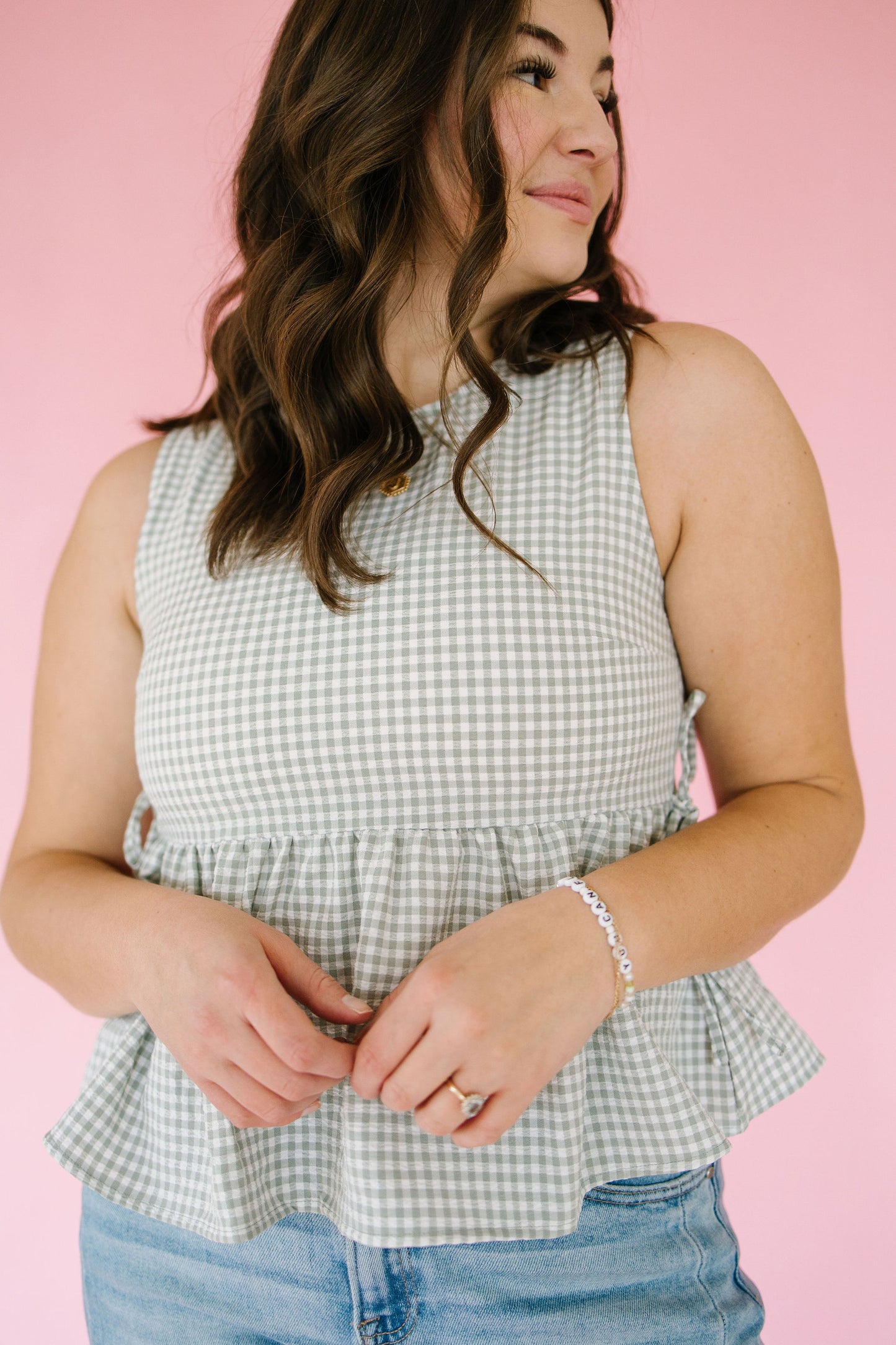 Diane Gingham Peplum in Sage