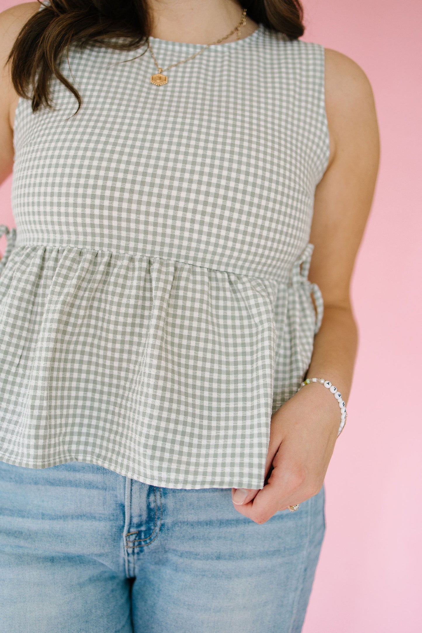 Diane Gingham Peplum in Sage