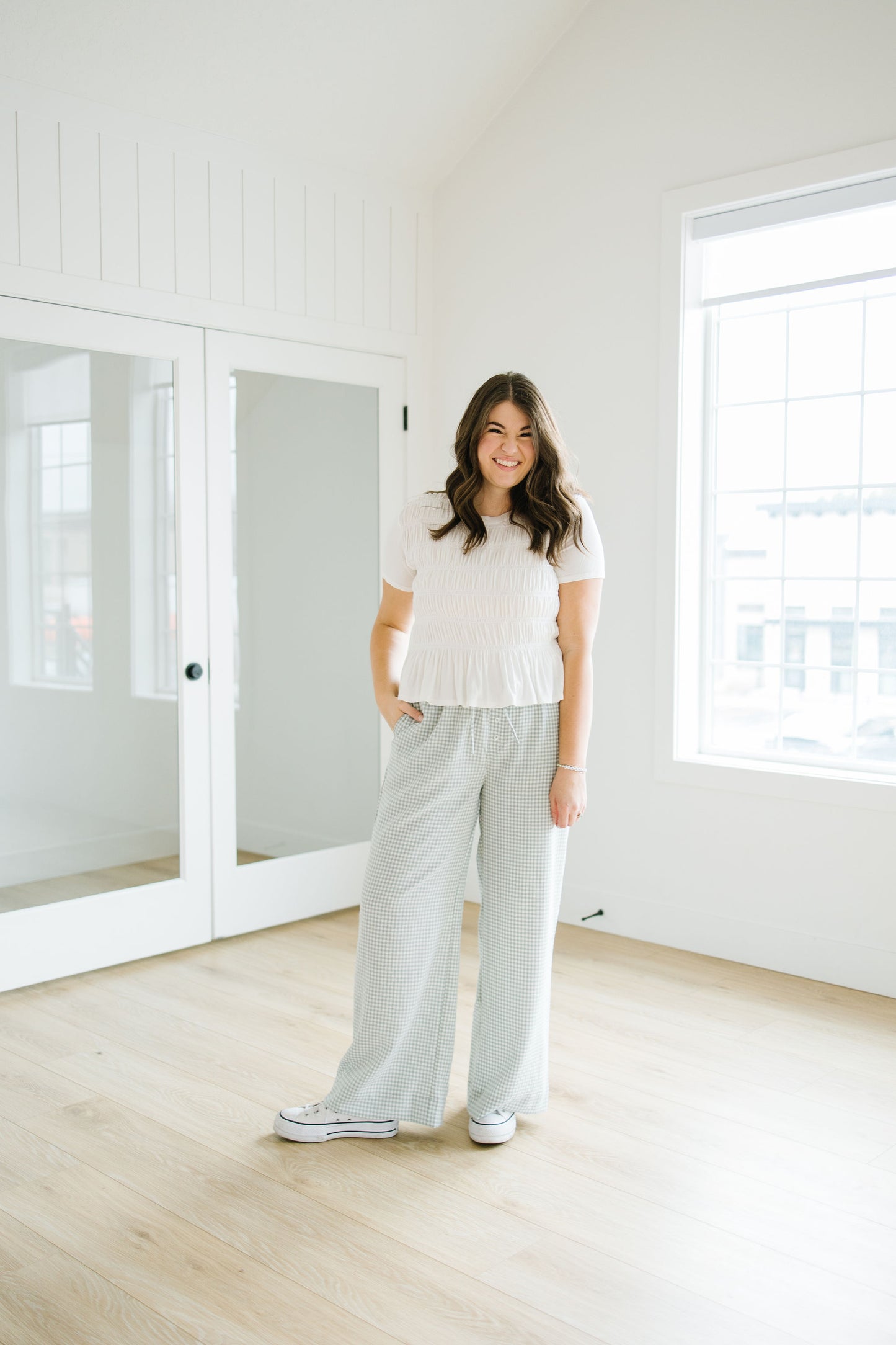Jack Gingham Wide Leg Pants in Sage