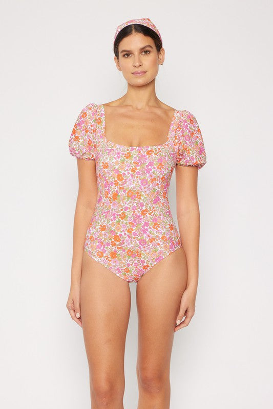 Audrey Short Sleeve One Piece Swimsuit Pink Floral