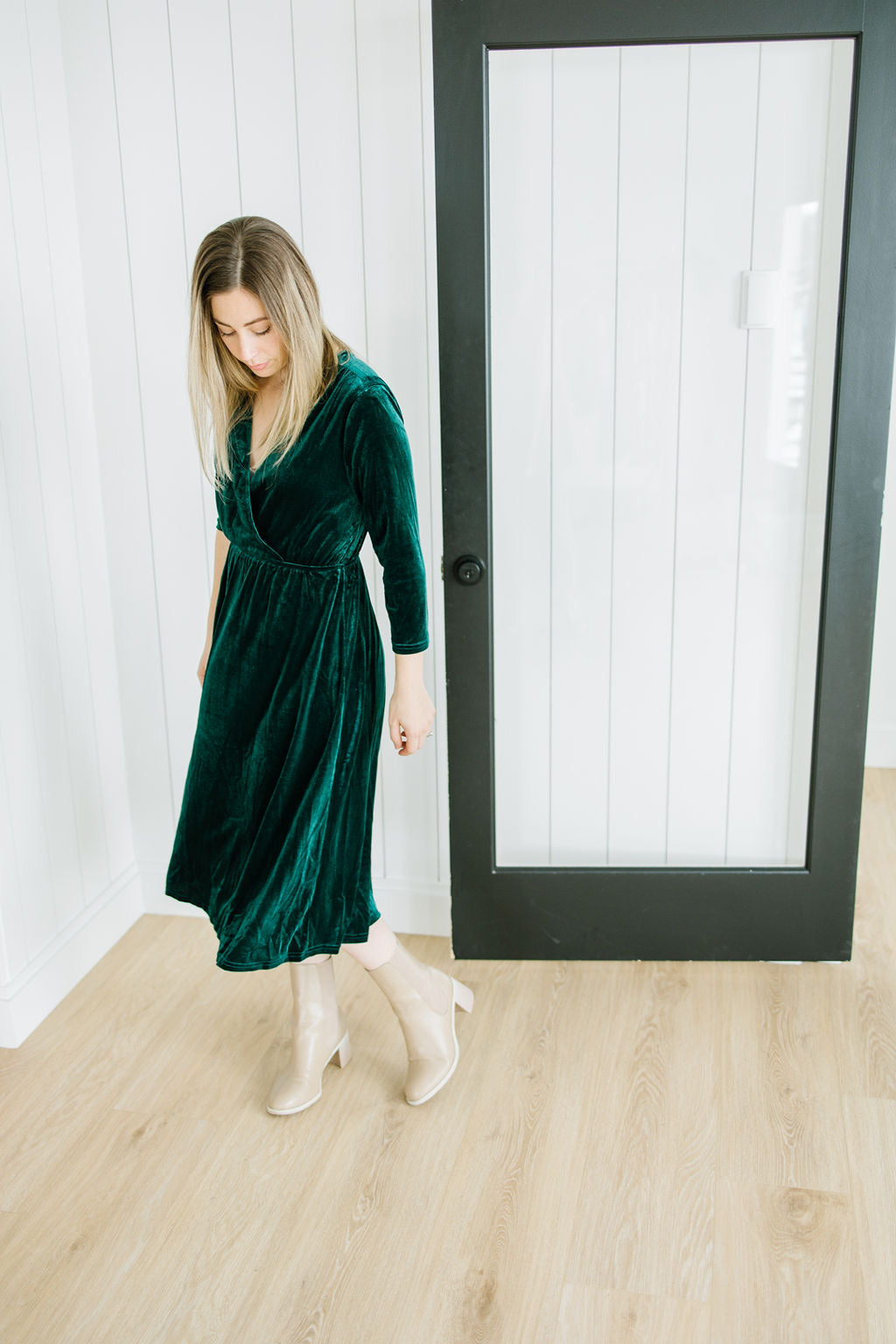 Leslie Wrap Midi Dress in Emerald