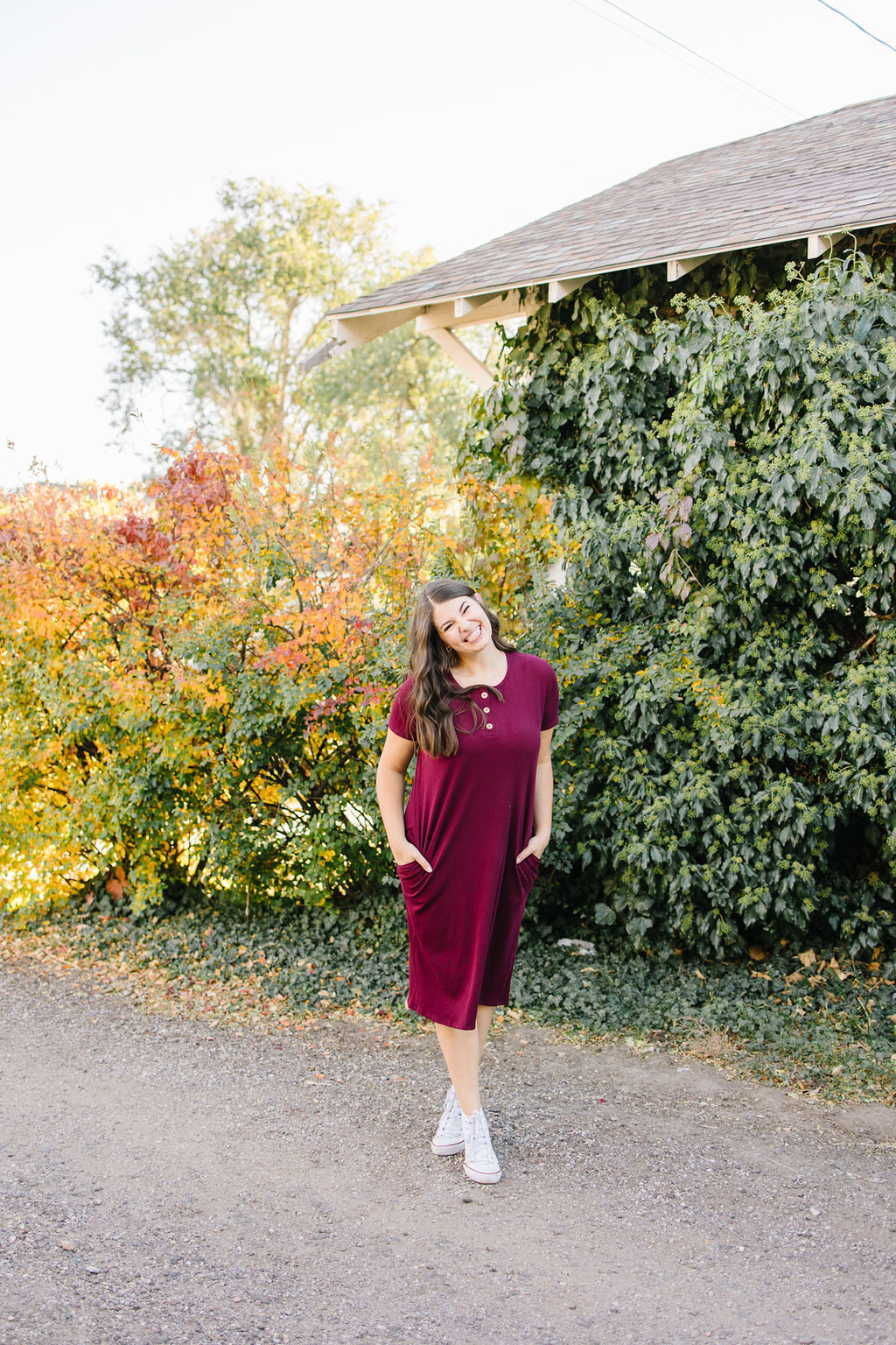Lettie House Dress in Ribbed Burgundy