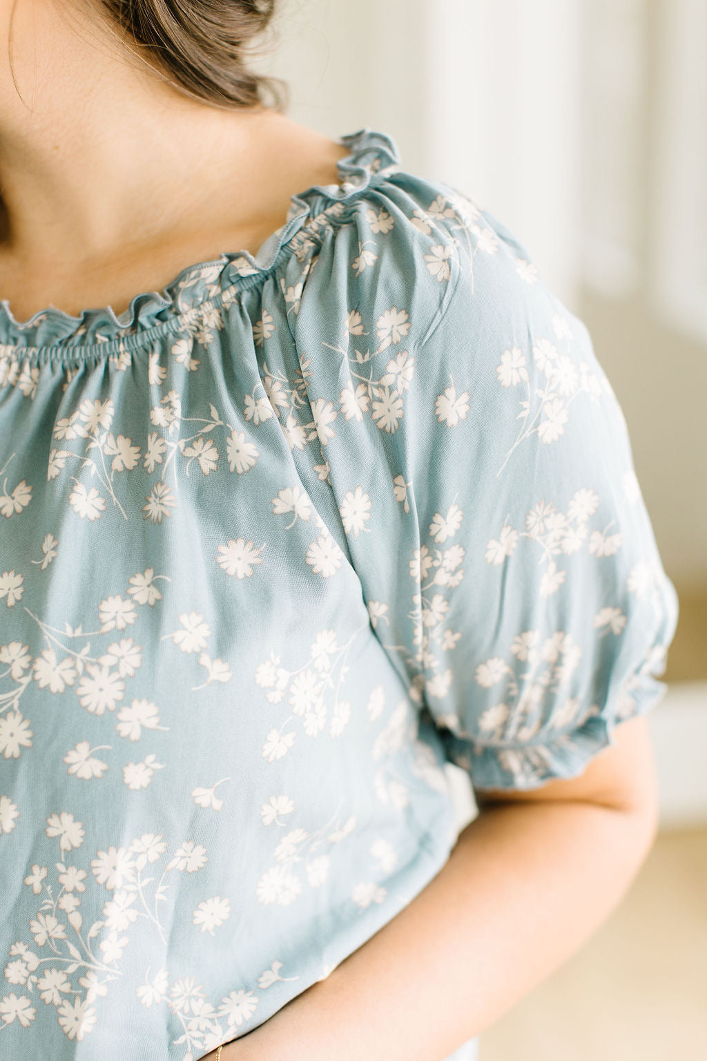 Sunny Floral Blouse in Sage Blue
