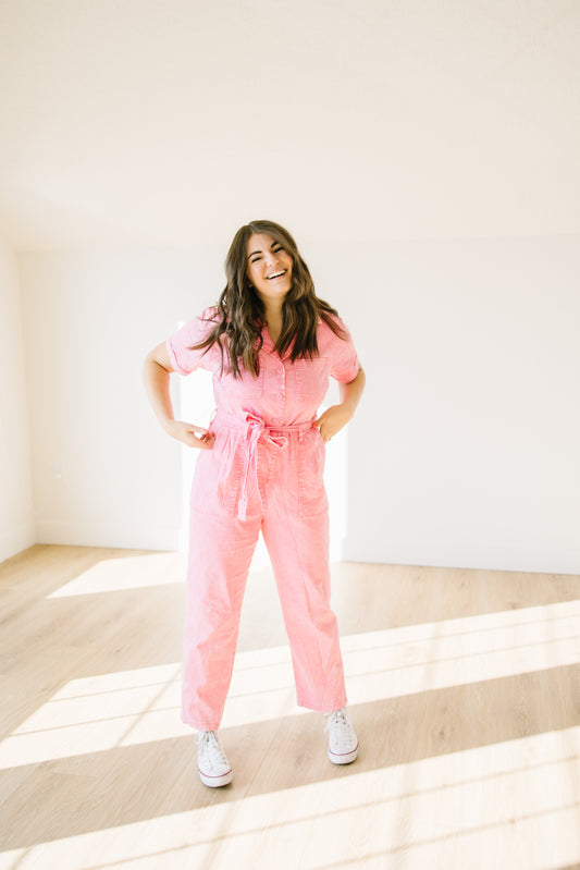 Daisy Utility Jumpsuit in Pink - Lettie Boutique