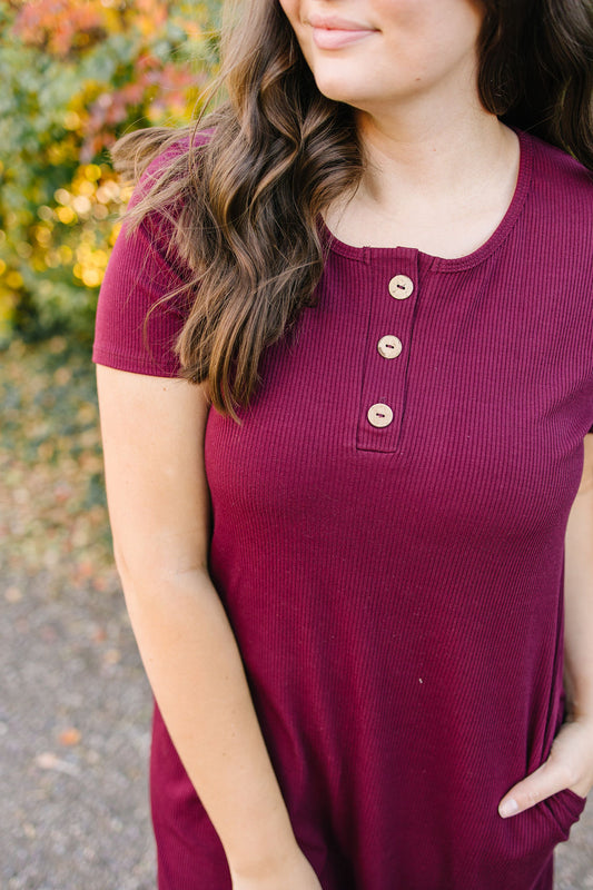 Lettie House Dress in Ribbed Burgundy